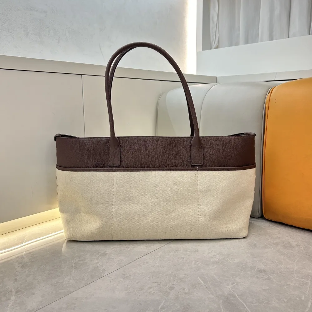 

New Old Money Wind Tote Bag Fashionable and Casual Versatile Leather Canvas Bag Large Capacity Simple Portable Shoulder Bag