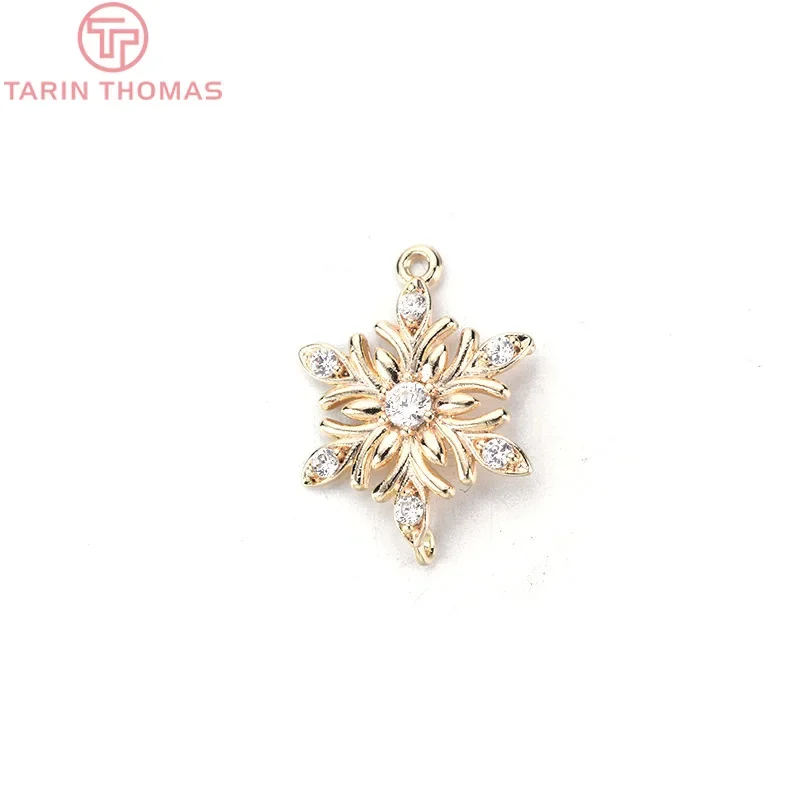 (1678)4PCS 13x18MM 24K Gold Color Brass with Zircon Flower Connector Charms High Quality DIY Jewelry Making Findings Accessories