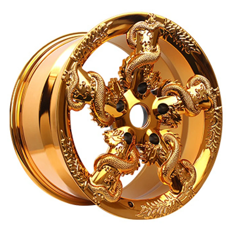 

Hot Sale Customize Gold Alloy Passenger Car Wheels Rims 4x100 15 16 17 18 19 20 21 22 Inch Golden Dragon Shaped Wheel