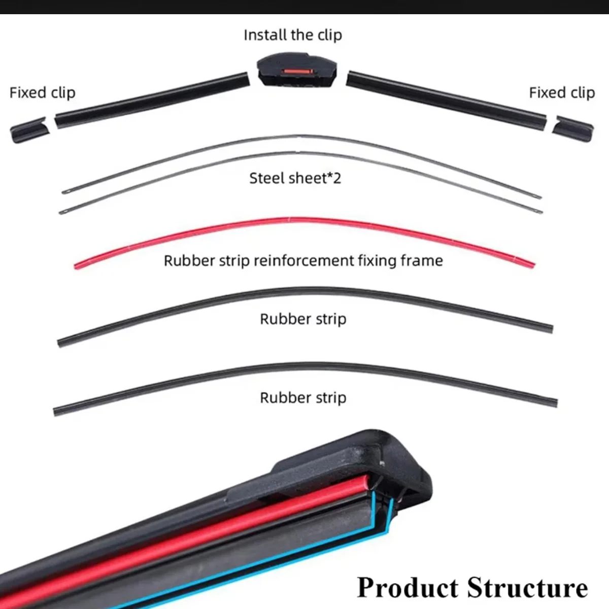 J/U hook Car Windshield Wiper blades Universal Soft Double layer Rubber Front Windscreen 14\