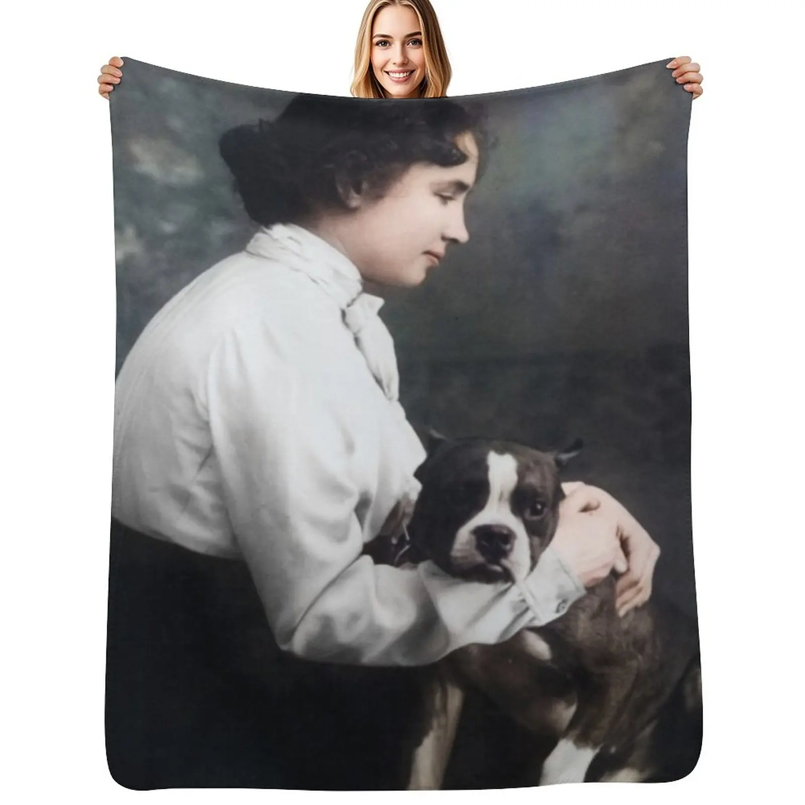 

Helen Keller and her Dog Throw Blanket Soft Big Nap Flannels Personalized Gift Blankets