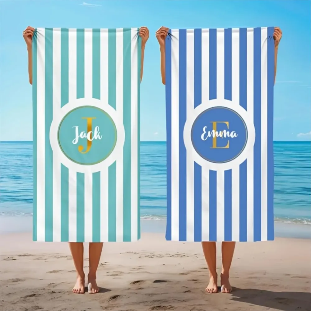 Personalized Beach Towel Custom Name/Text Oversized Microfiber Quick-Dry Towel Summer Party Gift for Beach Swimming Bath Sports