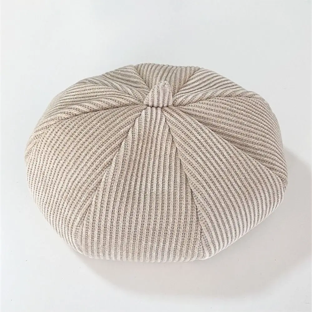 Casual Retro Beret Hat Artistic Solid Color Painter Hat Warm Adjustable Corduroy Hat for Women