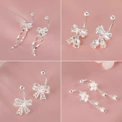 Valentine's Day Design Sense Silver Color Bow Tassel Earrings 2024 Fashion Jewelry Unusual Accessories for Women
