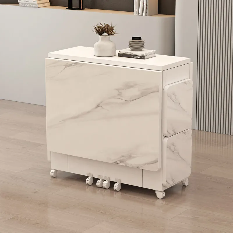 Household folding dining table and chair combination removable retractable rectangular round small apartment multi-functional