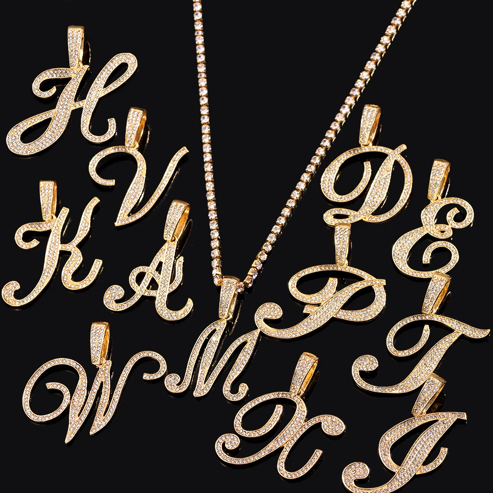 Flatfoosie Iced Out A-Z Cursive Letter Kristall Kette Halskette für Frauen Bling Strass Initial Choker Halskette Hip Hop Schmuck – Detail 10