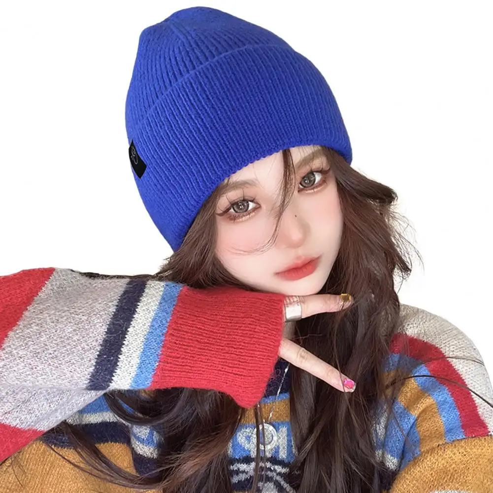 Skin touch Popular Cloth Label Knitted Hat Beanie Cozy Women Hat Ear for Outdoor