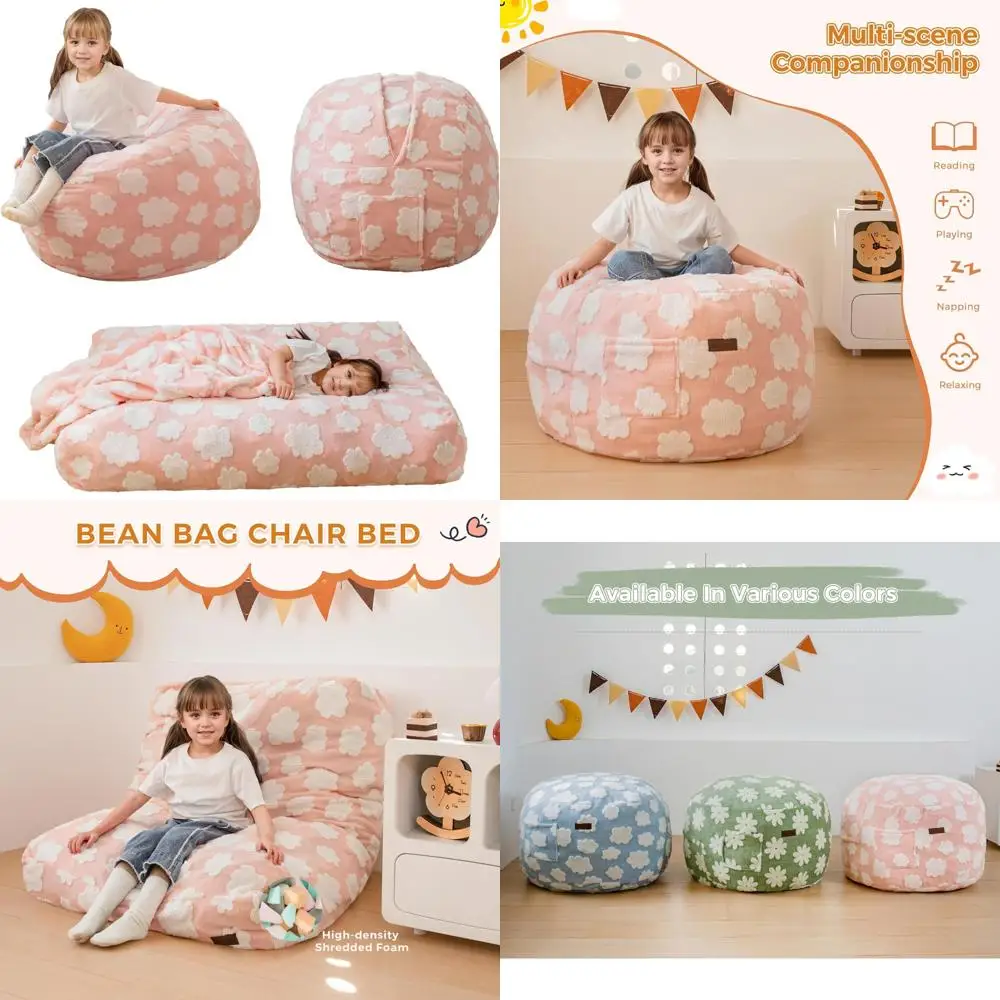 

"Children's Convertible Bean Bag: From Lazy Lounger to Comfortable Floor Bed with Fresh Cloud-Inspired Cover"