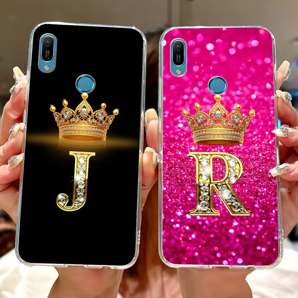 For Huawei Y6 (2019) Phone Case Y6 Prime 2019 Y 6 Pro (2019) Y6 MRD-LX1 LX2 LX3 Fashion Crown Letter Soft Silicone TPU Cases