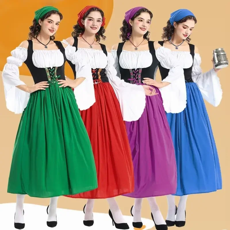 

Medieval Farm Women Costume Maid Cosplay Munich Oktoberfest Beer Festival Bavarian Traditional Dirndl Dress Parent-child Outfit