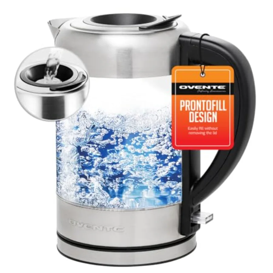 

Electric Kettle 1.7L Borosilicate Glass 1500W Instant Water Boiler for Coffee or Tea BPA Free Easy to Fill Lid Auto Shut-Off an