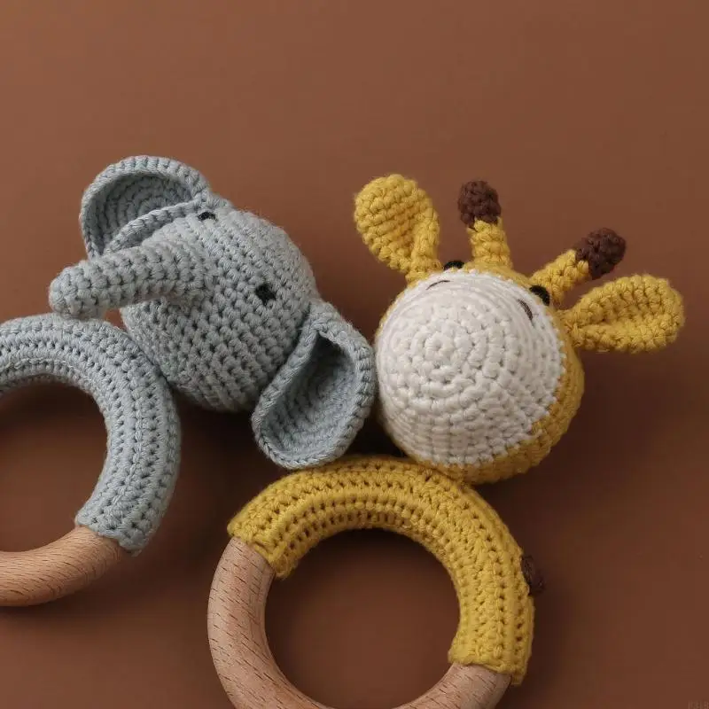 

Cartoon Wooden Circle Teethers Knitted Animals Shaped Baby Teether Nursing Accessories for Newborn Baby P31B