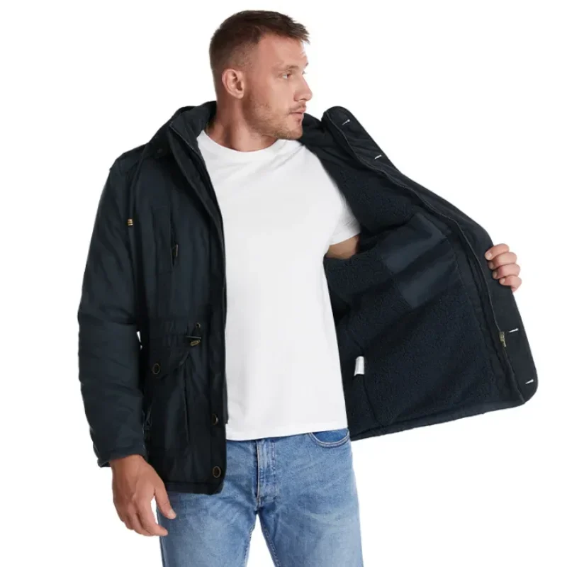 

Men's Jacket WINTER Parkas Hooded Cotton Thickened Multi Pocket Casual Mid Length Coat Large SIZE Lamb Fleece JACKETS