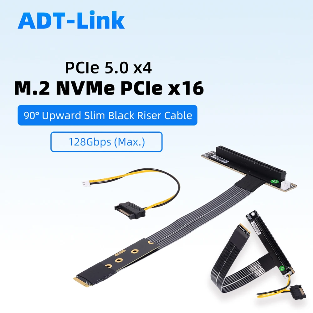 

Кабель-удлинитель ADT M.2 NGFF NVMe (ключ M) на PCIe 5.0 x16, 90/180/270 градусов, Gen5, 128 Гбит/с, для видеокарт STX Nvidia AMD GPU