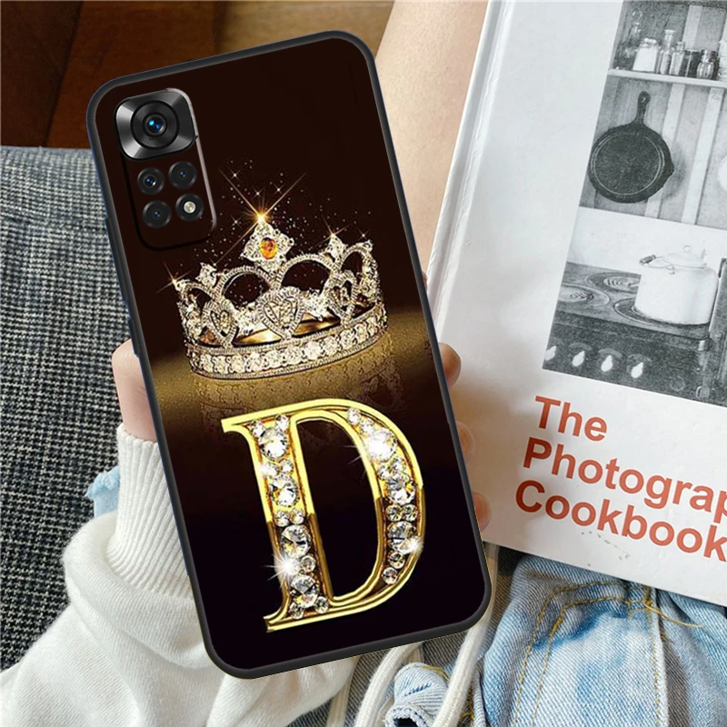 Letter Monogram Gold Marble Phone Case For Xiaomi Redmi Note 12 12S 12C 13C 10 10C 10A 9 9C 10S 11S 11 Pro Soft Cover