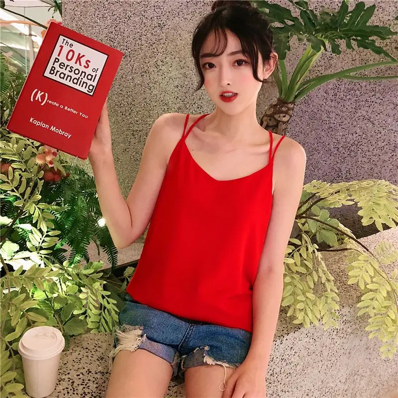 Welfare Special Hanging Vest Women\'s New Summer Wear Loose and Thin V-neck Cross Inside The Backless Chiffon Double-layer Blouse