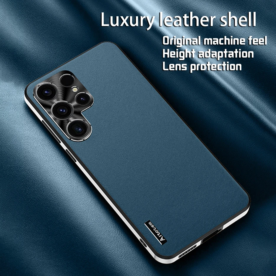 

Leather Phone Case For Samsung Galaxy S24 S21 Plus S23 S22 S25 Ultra Metal Camera Protective Back Cover Soft Cases Shockproof
