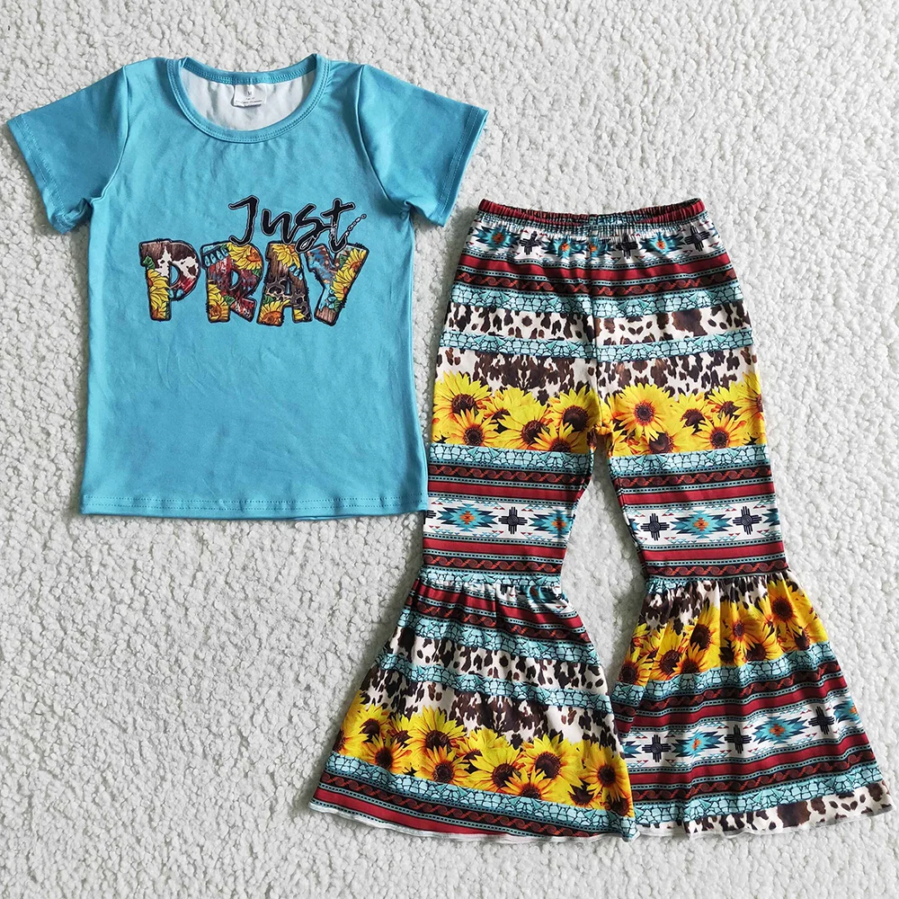 

Wholesale Children Clothing Boutique Baby Girl Clothes Short Sleeve T-Shirt Bells Pants Sets Fashion Kids Clothes Girls Outfit