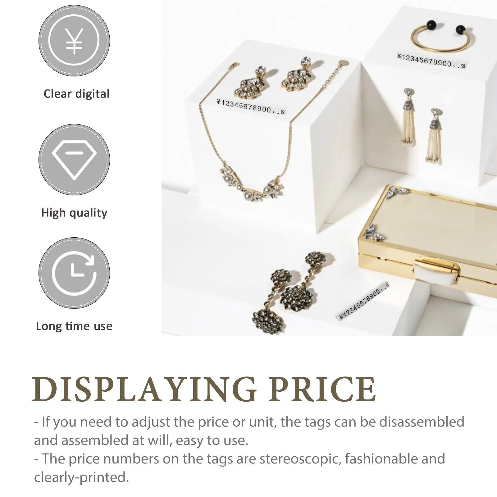 10Pcs Jewelry Price Display Tags Sturdy Fade-Resistant Price Labels for Retail Stores Easy Adjust Reassemble Smooth Surface