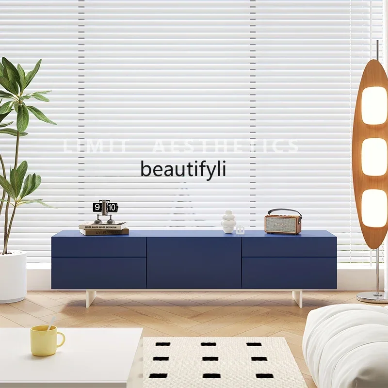 

V Solid wood TV cabinet paint living room home, modern simple floor TV cabinet