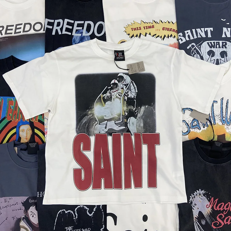 عالية الجودة القطن فضفاض المحملة القمم الرجال النساء الملونة دائرة يسوع طباعة سانت تي شيرت الشارع الشهير خمر غسلها الأسود تي شيرت #5