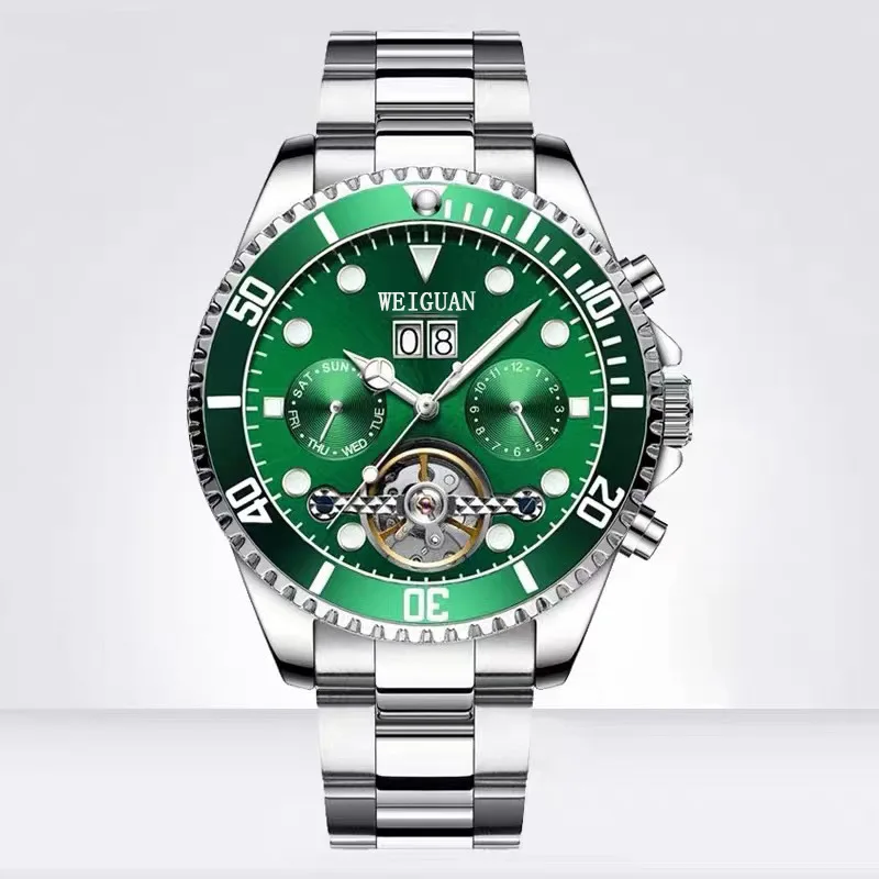 WEIGUAN Men\'s Watch Green Water Ghost Calendar Mechanical Watch High End Simple Cross Border Waterproof Watch T823F