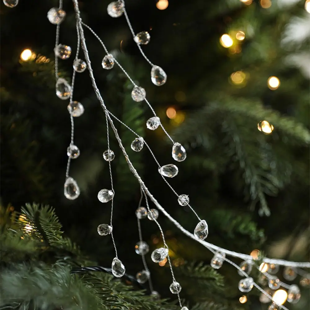 

Clear Christmas Tree Beads Chain Plastic Glitter Fishing Line Pearls Chain Elegant Artificial Pearls Icicle Ornaments Hotel Mall