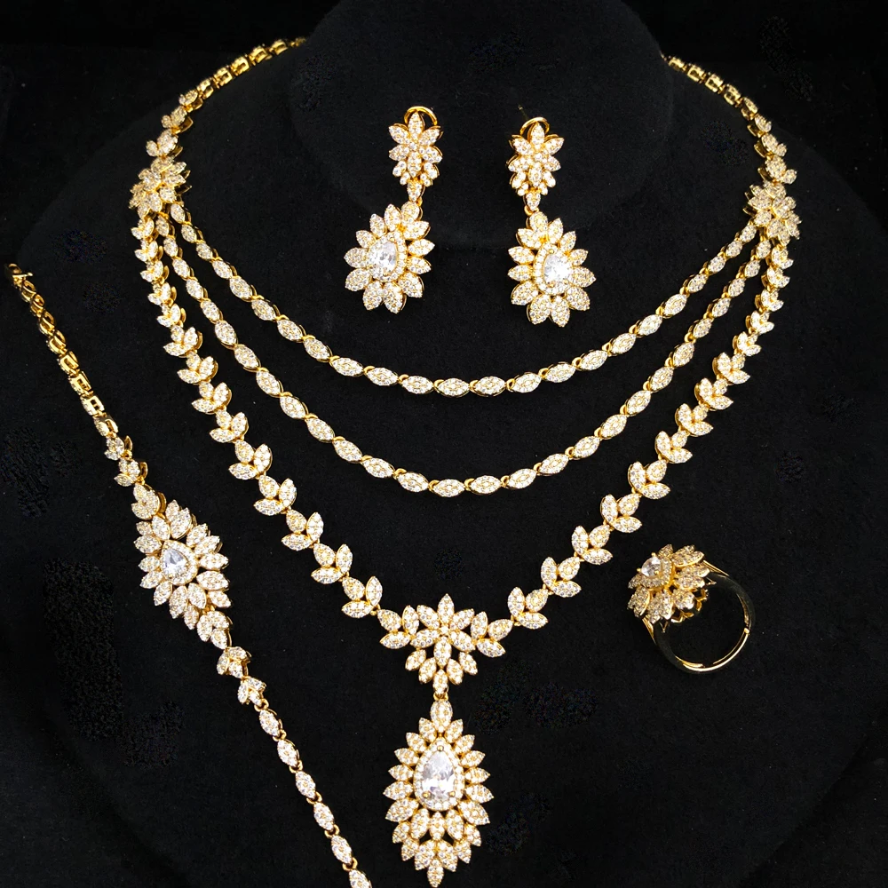 Missvikki Luxury African Angel tear 4PCS Jewelry Set For Women Wedding Party Naija Bride Necklace Dubai Bridal Dress Jewelry Set