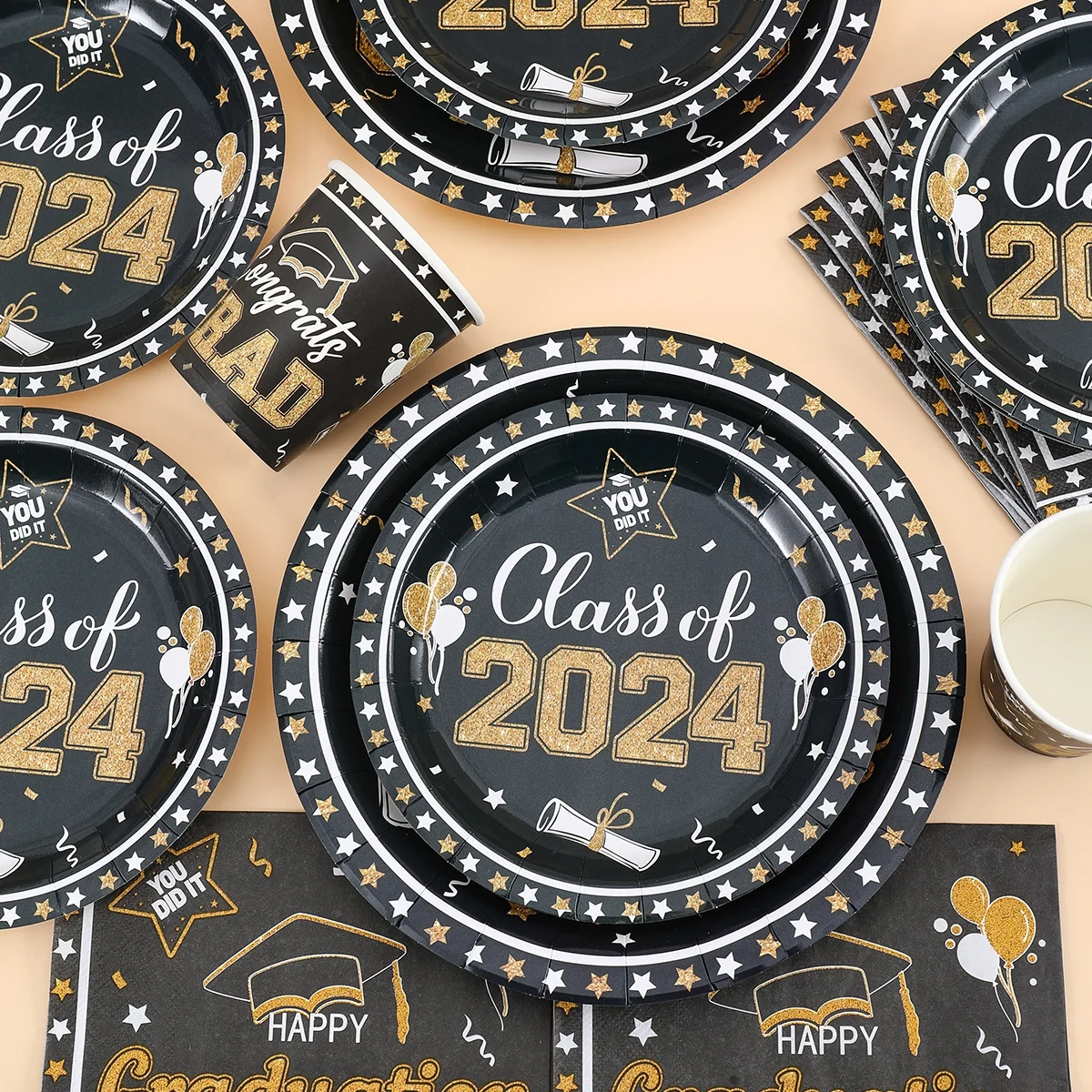 2024 Graduation Disposable Party Tableware Congrats Grad Theme Party Decoration Graduation Supplies Plates Napkins Tablecloth