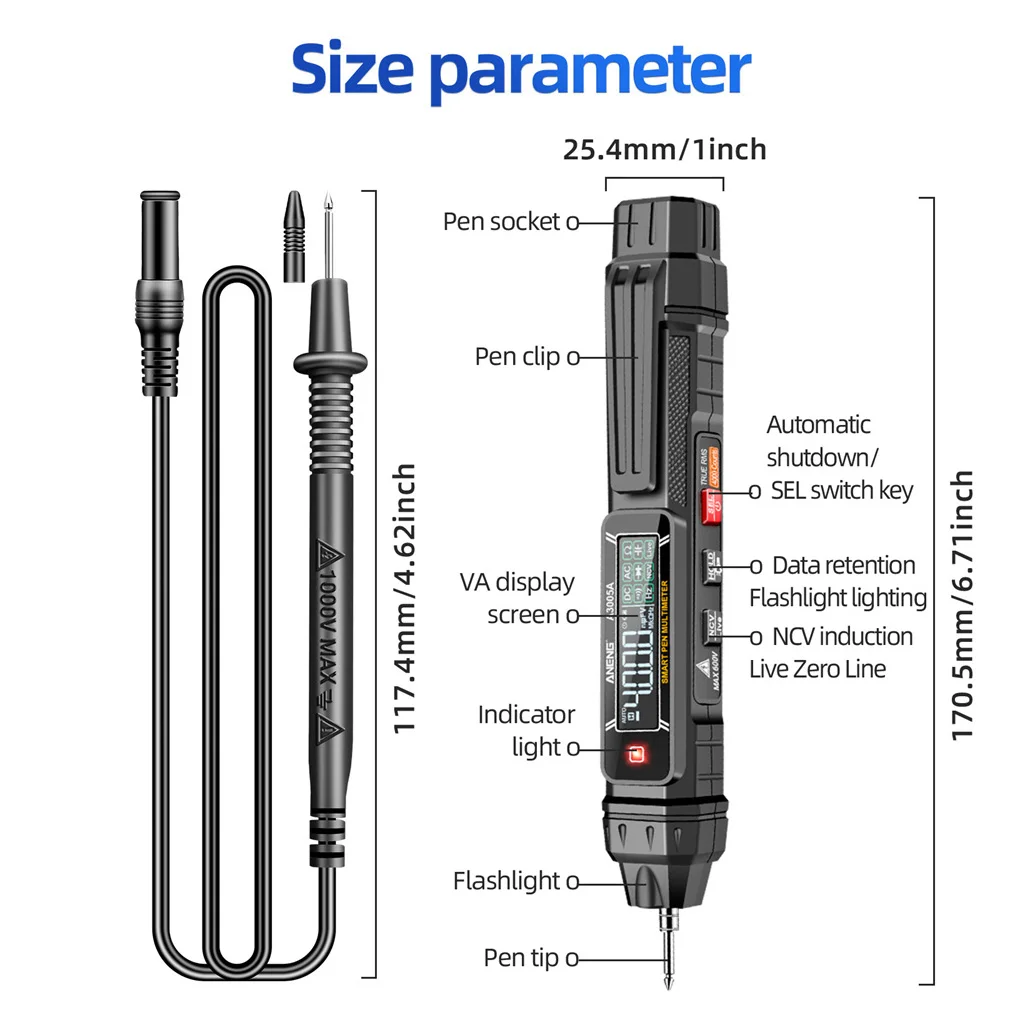 Digital Multimeter Voltage Tester Volt Gauge Industrial Accessories Useful Testing Pen Simple Operation Range Resistance DC