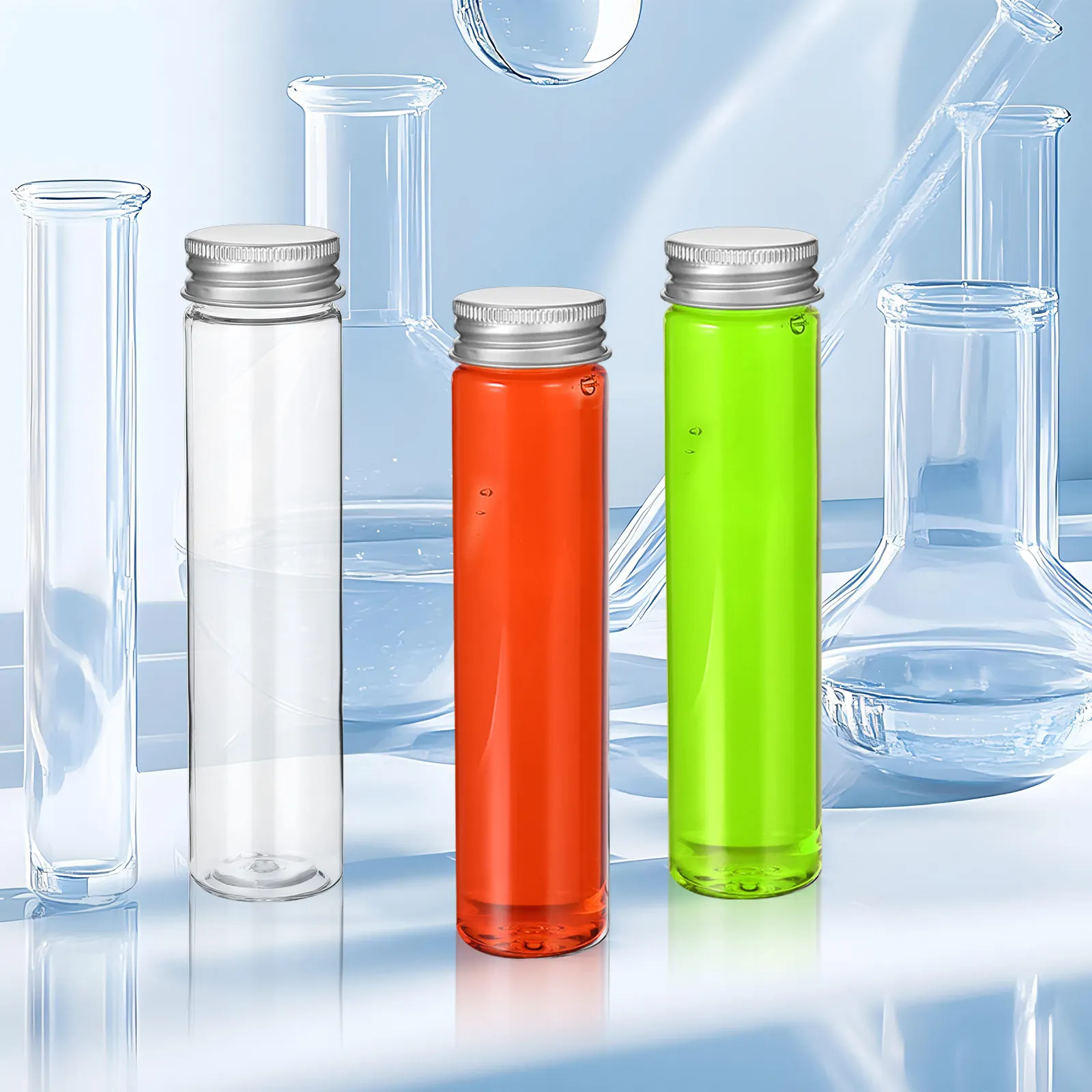 

15pcs Flat-Bottomed Test Tubes Clear Plastic Containers Leak-Proof Travel Lotion Bottles 110Ml Hard Shell Durable