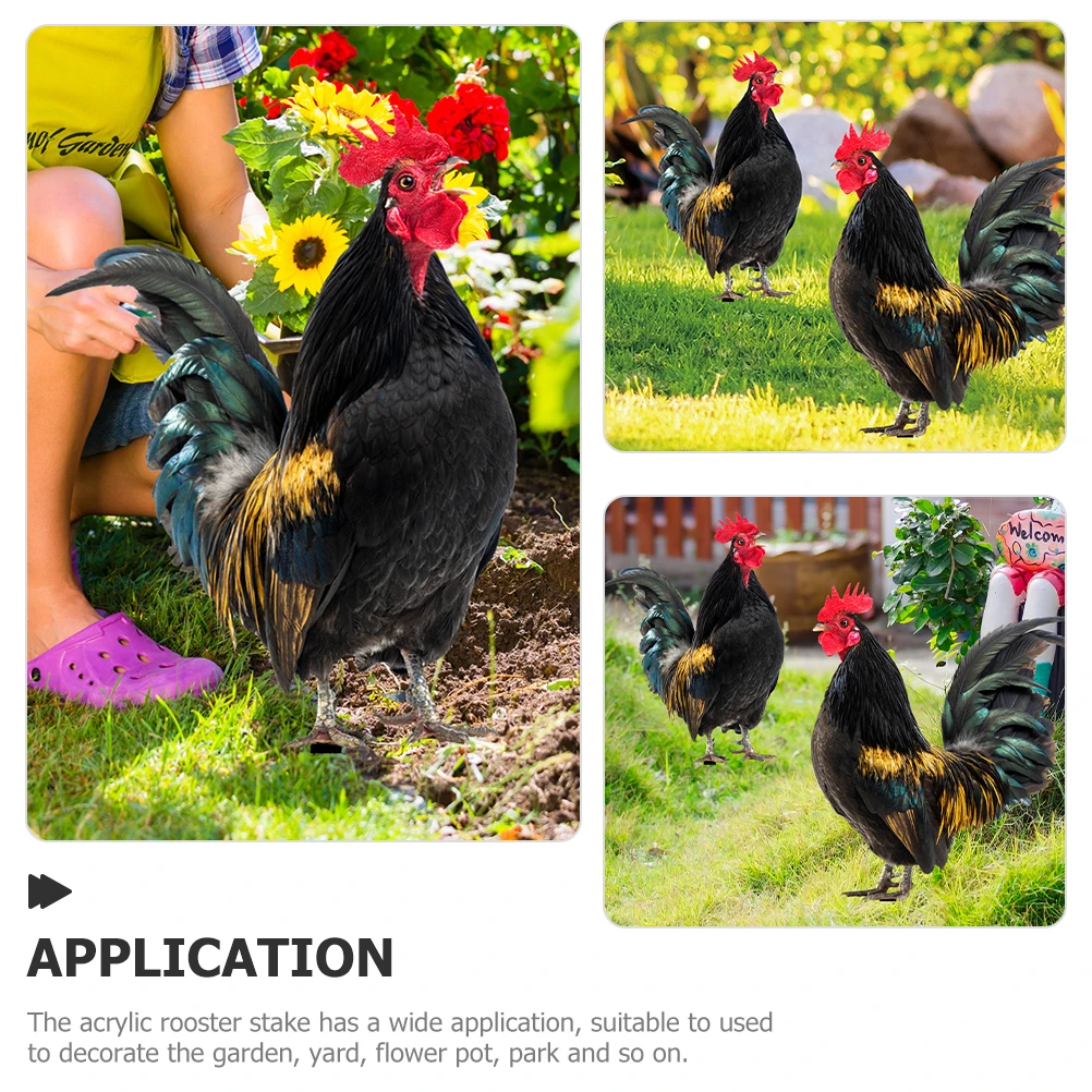 

2 Pcs Cock Simulated Rooster Decoration Plug-in Yard Animal Charming Garden Stake Ornaments for outside