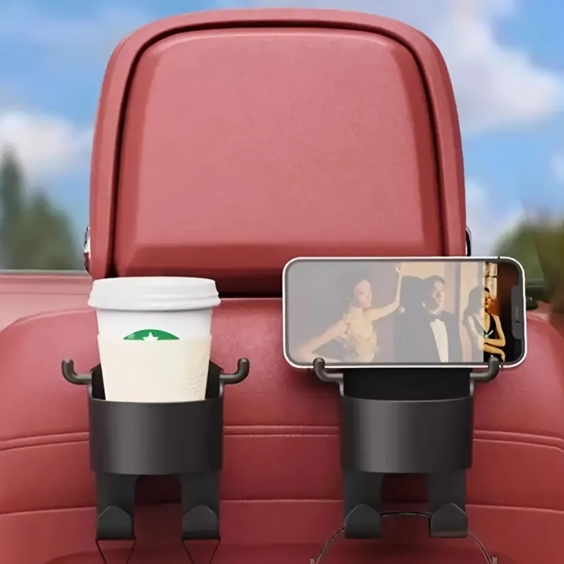 رف تخزين السيارة متعدد الوظائف 1/2 مع خطافات، حامل أكواب وصندوق تخزين - مادة متينة وقوية، مناسبة لظهر المقعد