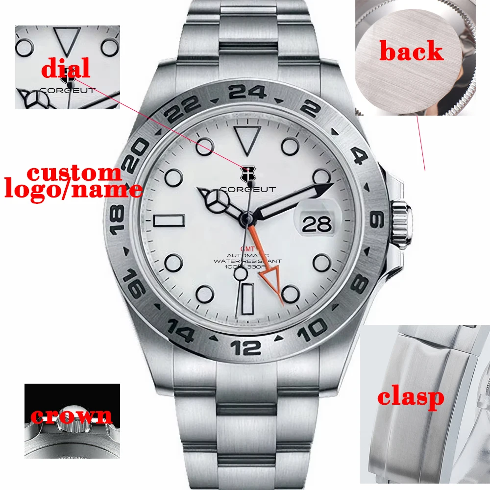 39 ミリメートルカスタムロゴ/名前サファイア NH34 自動機械式メンズ腕時計滅菌ダイヤル 10Bar 発光スポーツ男性時計