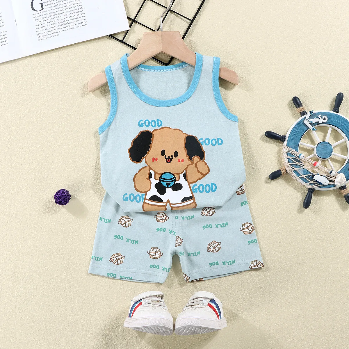 Boys Vest Set Summer Cotton New Clothes Children's Sleeveless Cartoon Wool Comfort Set Class A Thin Two-piece Set for 6-9months