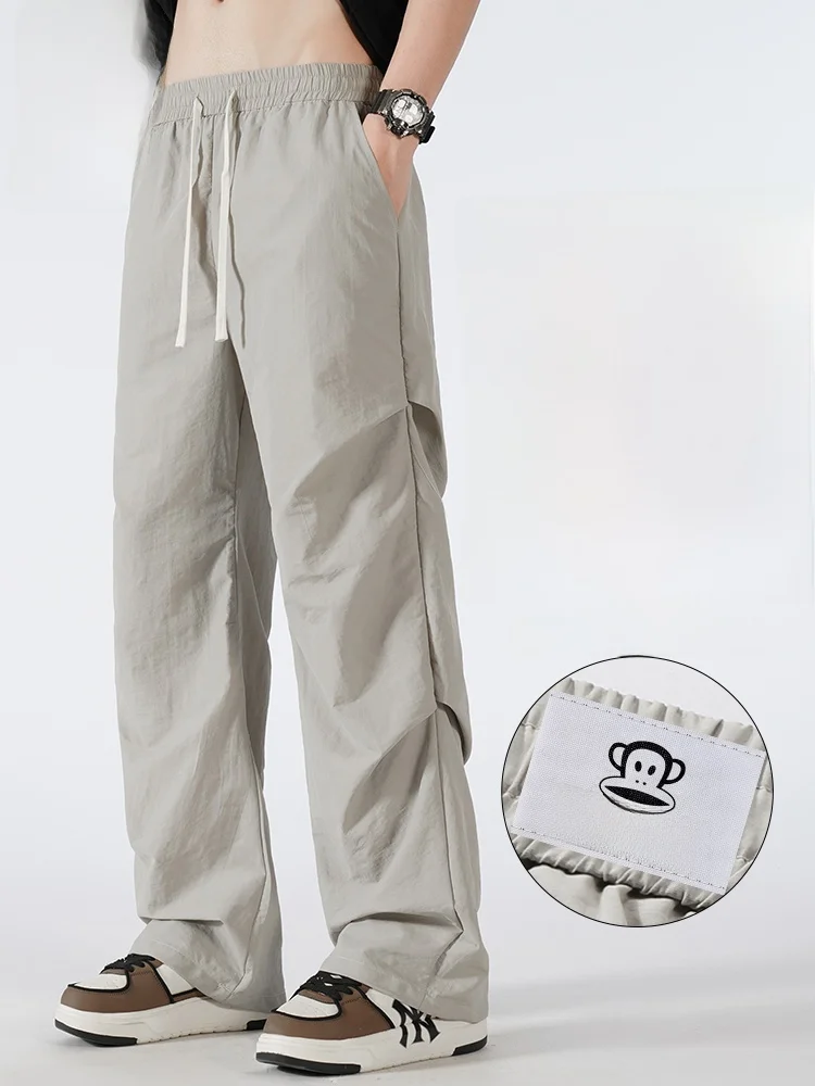 

Повседневные брюки PaulFrank Qui Dry, летние тонкие свободные прямые брюки из ледяного шелка, мужские дышащие легкие брюки-парашюты