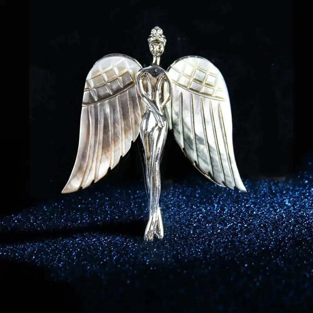 Natural Mother of Pearl Angel Wings Brooch Pin Badge Costume Accessories for Jumpers Cardigans Suits Women's Fashion Jewelry