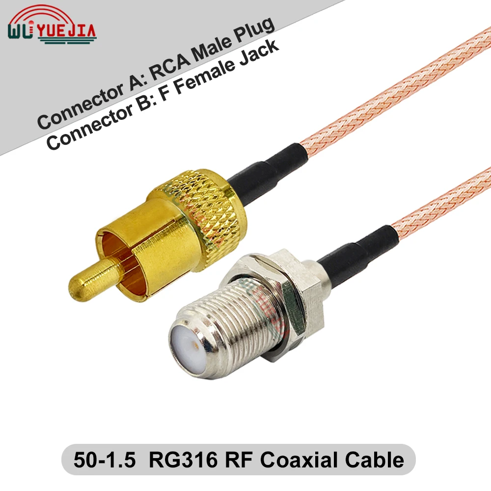 1Pcs F to RCA RG-316 RF Cable F Female or F Male to RCA Male Plug Converter Connector 50-1.5 RF Coaxial Cable 10 CM-20 Meters