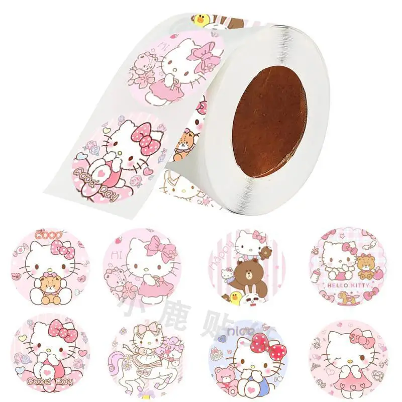 500pcs/ Roll Sanrio Hello Kitty My Melody Sticker Baking Packaging Label Seal Sticker Circular Diy Decorative Diary Label Gift