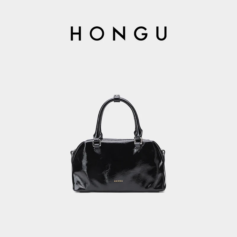 

HONGU Fashion Handbag Women Patent Leather Commuter Shoulder Bags Pitch Black Boston Pillow Bag Casual Women's Bag ﻿H5146755