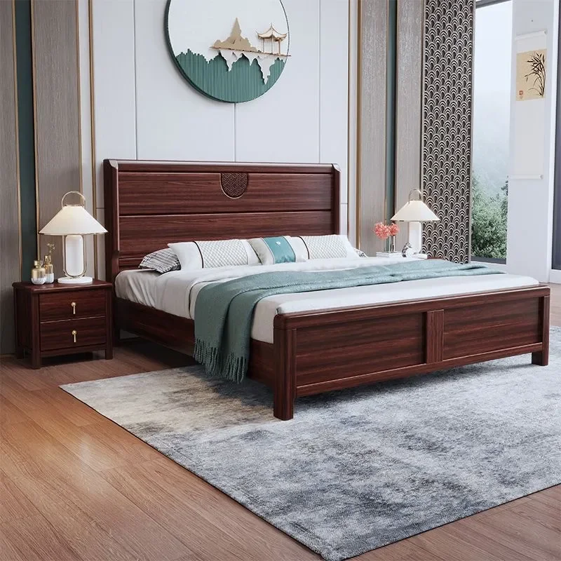 For 1.5m 1.8m New Chinese Style Ebony Solid Wood Bed Double Master Bedroom Marriage Bed Modern Simple High Box Storage