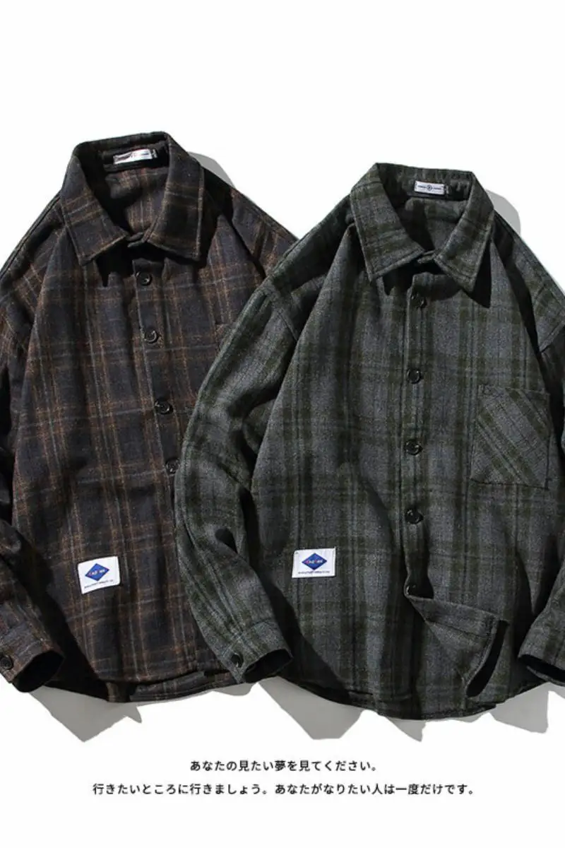 Brand Casual Blouses Men Plaid Flannel Long Sleeves Vintage Business Shirt Single-Breasted 2023 Four Seasons Oversize M-5xl