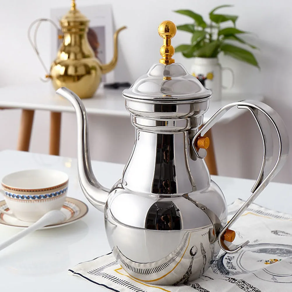 

Coffee Pot Stainless Steel Middle East Style Decorative Kettle Long Spout Anti Scald Handle Kitchen Office Cafe Silver Strainer