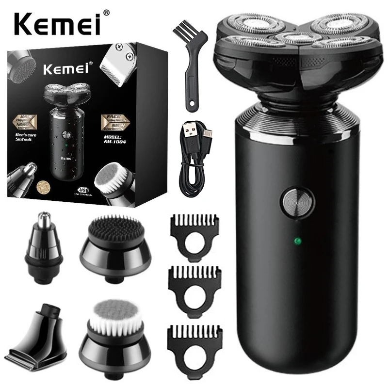 

Kemei 5 In1 Electric Shaver Men Beard Face Trimmer Nose Temple Mini Portable Skull Hair Cut Device Waterproof USB Charge Machine