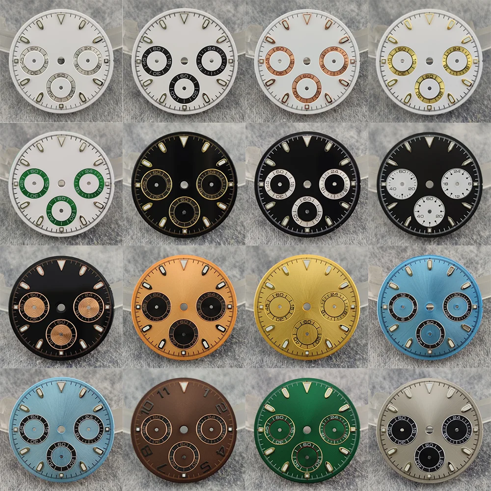 29.5mm DTN Panda Dial Green Luminous High-Quality Dial Watch For VK63 Movement Modification Accessories