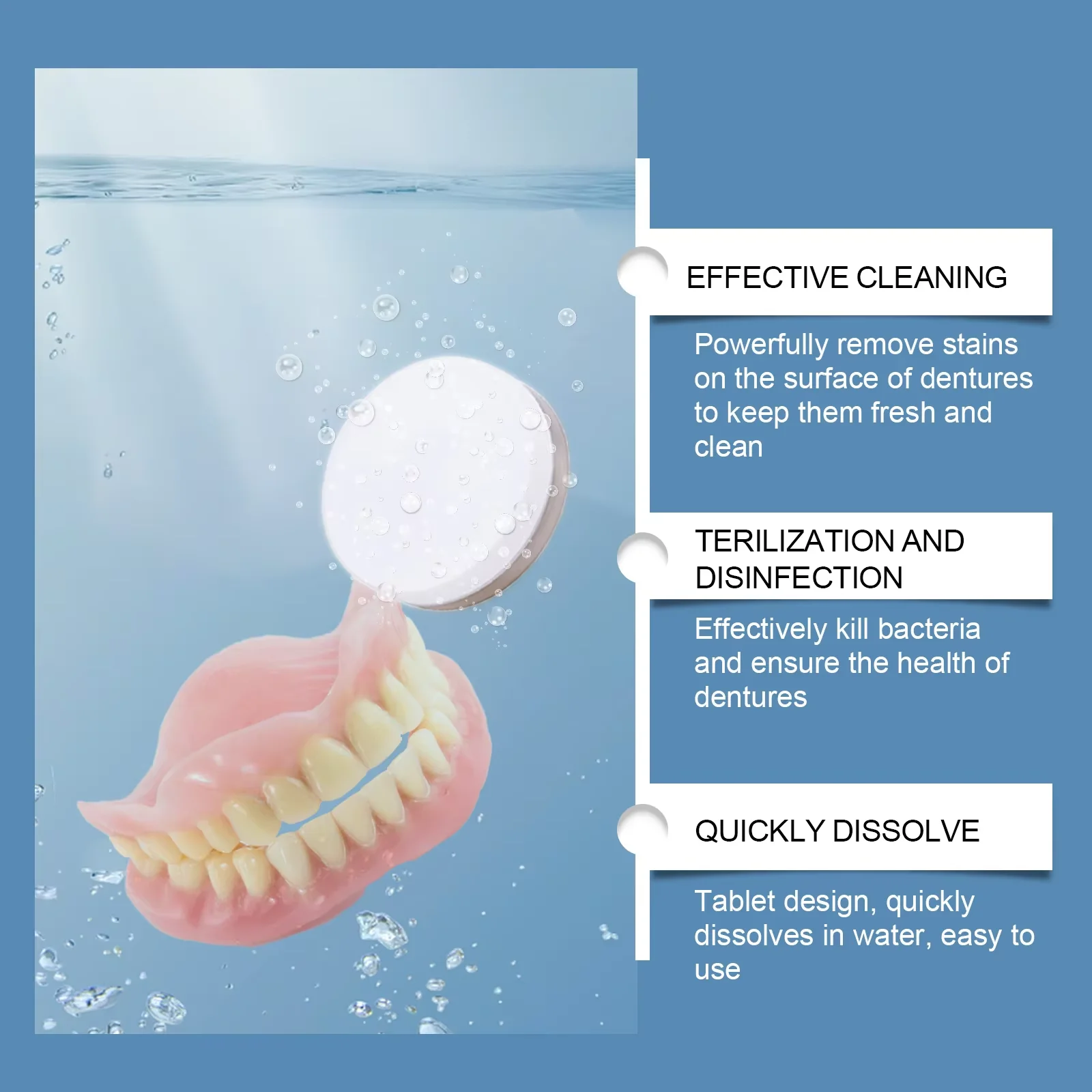 

Таблетки для чистки зубных протезов, отбеливание, удаление неприятных запахов, обесцвечивание пятен, налета на ночь, мятная свежесть, фиксатор, чистящее средство