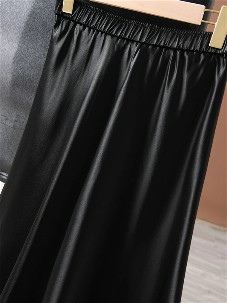 Solid Satin Long Skirts for Women 2026 Spring Summer Casual All-match Big Hem A Line Skirts High Waist Maxi Skirt Female Clothes