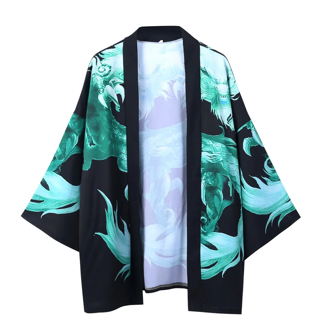 Summer Blouse Male Japanese Printed Shirt Five Point Sleeves Kimono Top Blouse For Mens Comfortable Casual Blouses рубашка