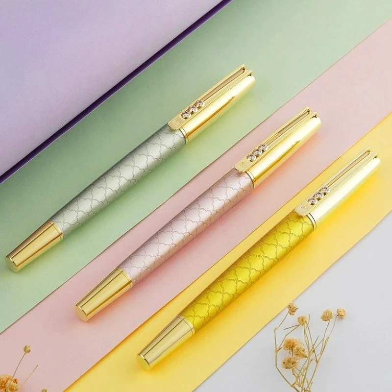 

HERO HS210 Fountain Pen Iridium Gold F 0.5MM Nib,High End Retro Yellow Colors Replaceable Ink Bag for Ink Absorption Ink Pens