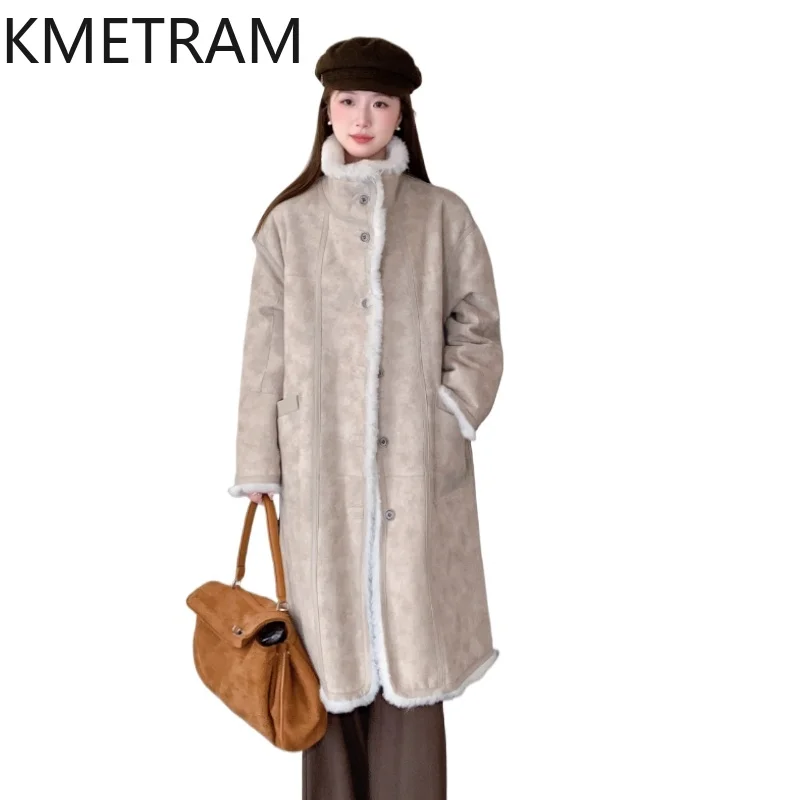 KMETRAM Natuurlijke Wol Schapenvacht Dubbelzijdige Bontjas Vrouw Omkeerbaar Lange Echt Bont Jas Winterkleding 2025 утба Turismo